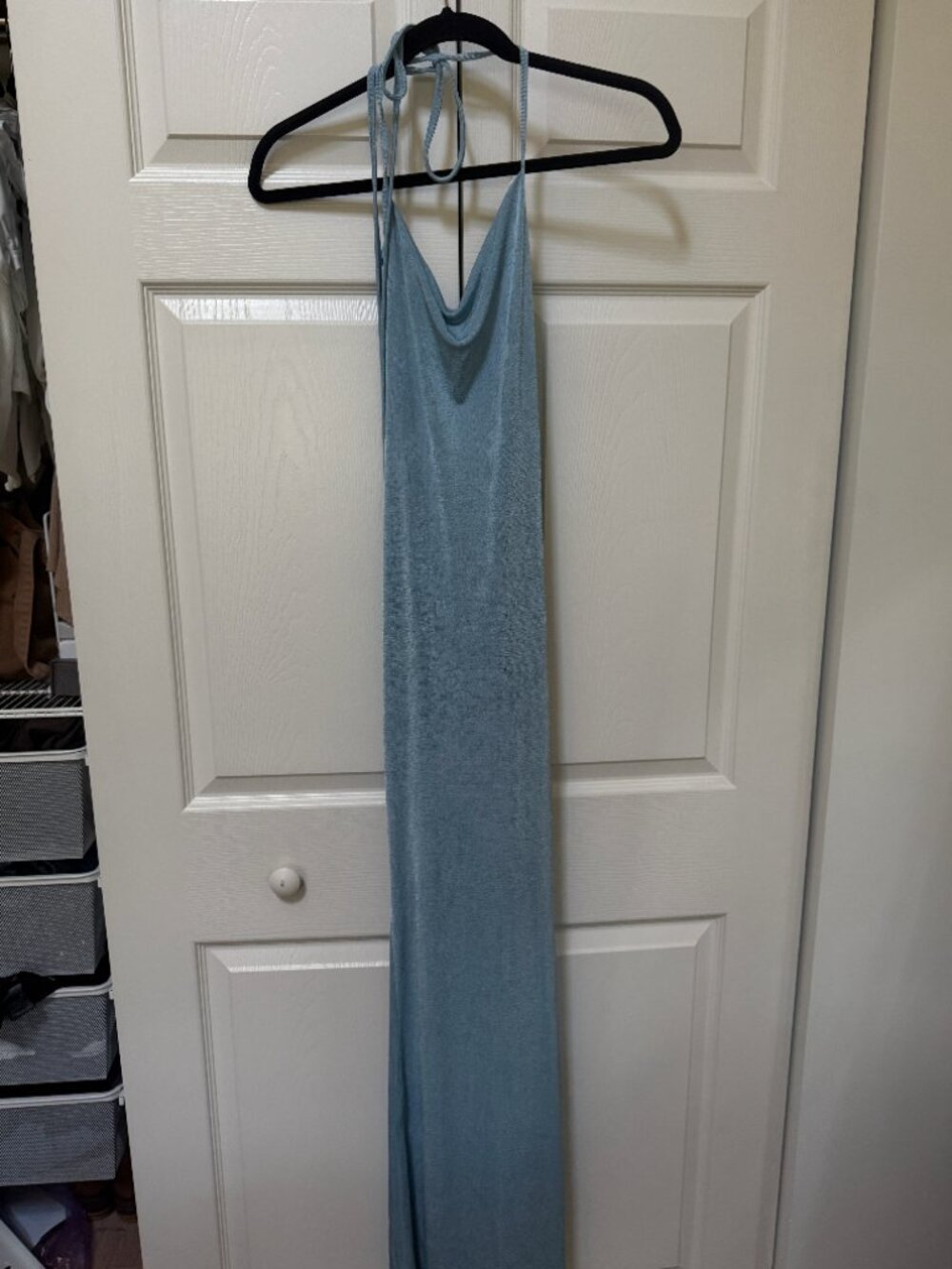 Light Blue Cowl-Neck Halter Backless Maxi Dress | Size S